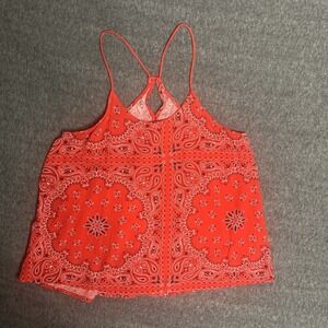 Vtg No Boundaries Red Handkerchief Racer Back‎ Tank Top Jr Med Festival Cowgirl